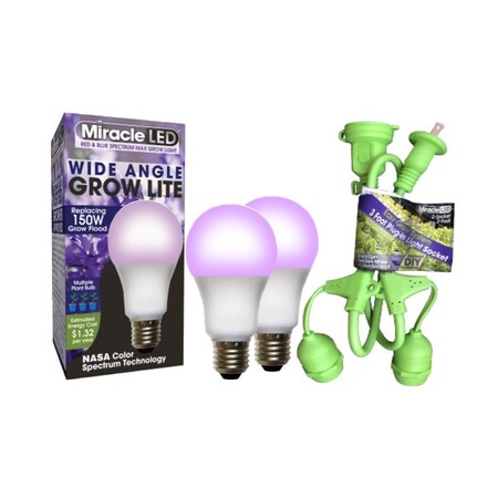 Miracle Led Multi-Plant WIDE ANGLE Red & Blue Spectrum Grow Light, Two Socket Fixture 802933
